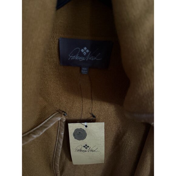 NEW Patricia Nash Knit Cape Leather Whipstitch Camel Brown Size XS/S Cardigan - Picture 3 of 5